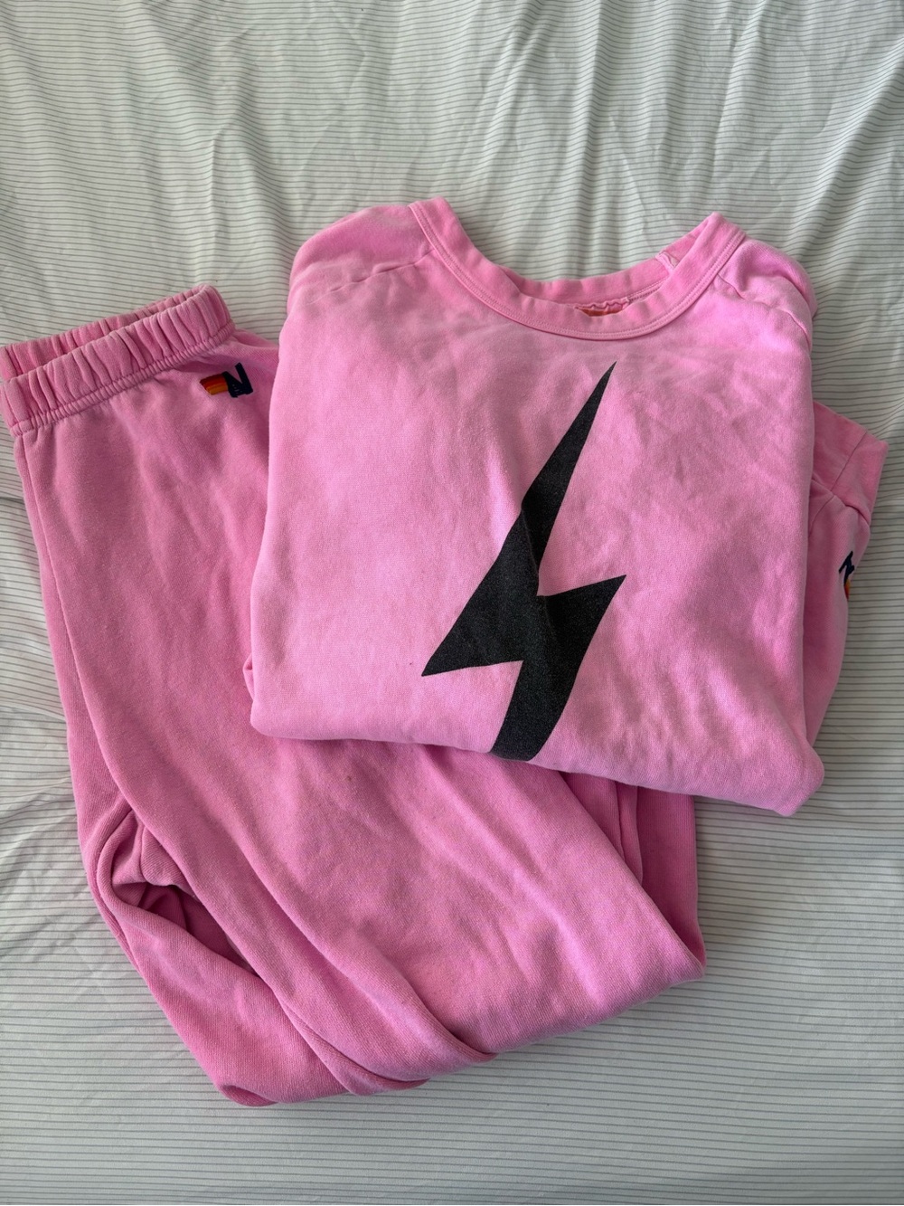 Aviator Nation Pink Lightening Bolt Sweatshirt and Pink Sweatpants Set